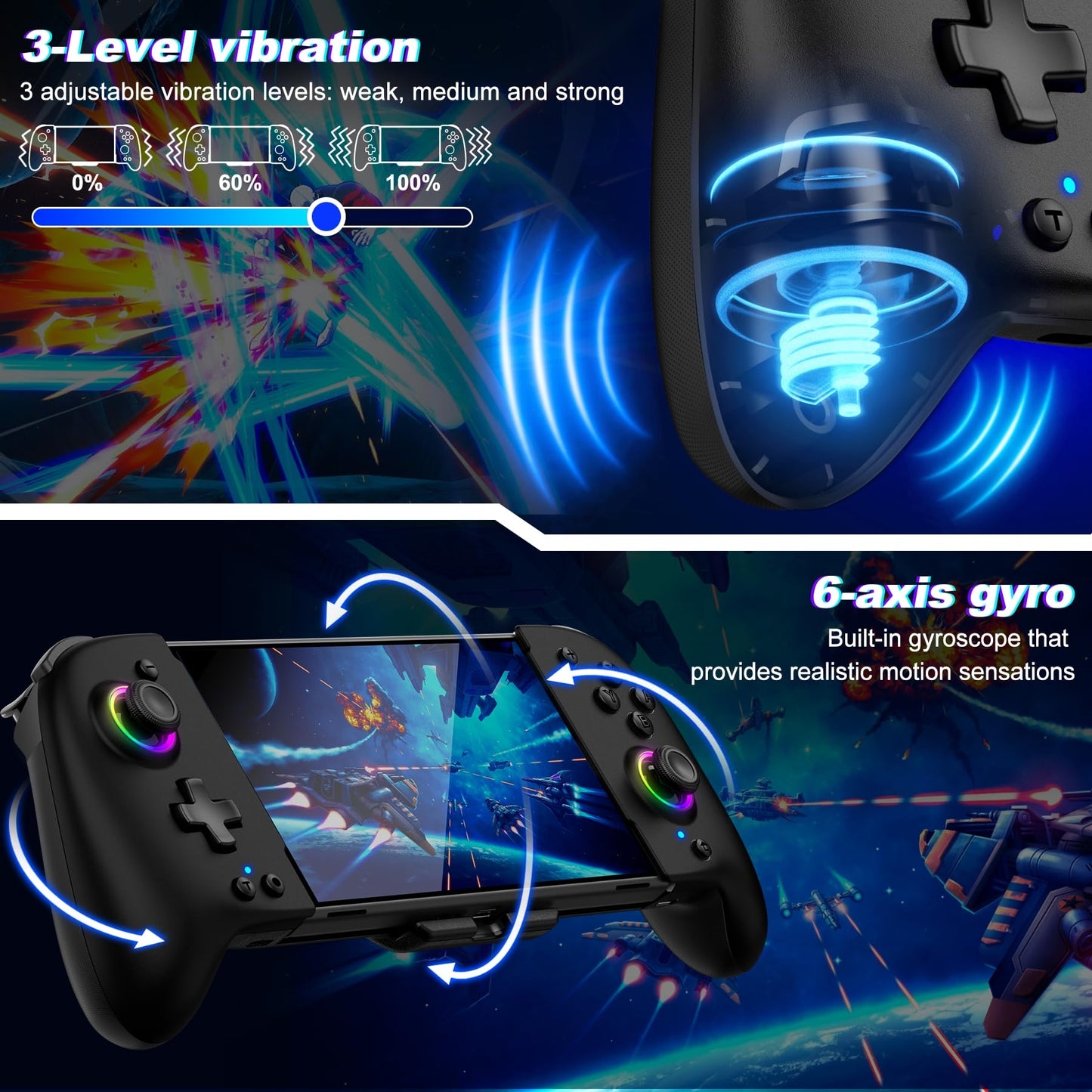 Switch Controllers Compatible with Nintendo Switch/OLED, One-Piece Joypad Controller Replacement for Switch Pro Controller with 9 Lights Color, Switch Remote for Users Who Prefer Handheld Mode
