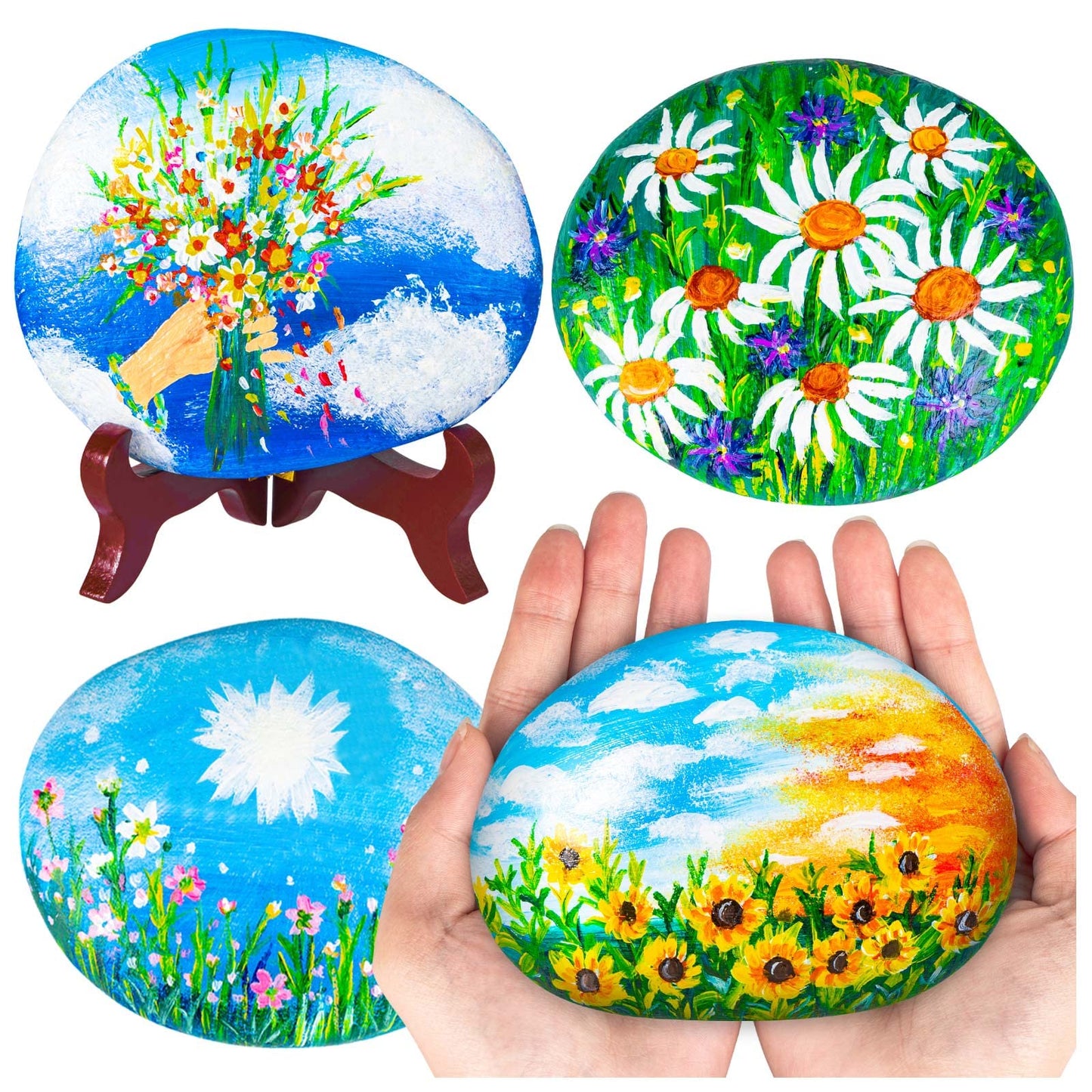 12PCS Large Rocks for Painting, River Rock Painting Stones Smooth Flat Rocks with 12PCS Paint Brushes for Paintings, Natural Rock to Paint for Arts DIY Crafts (3.5-4.8inch)