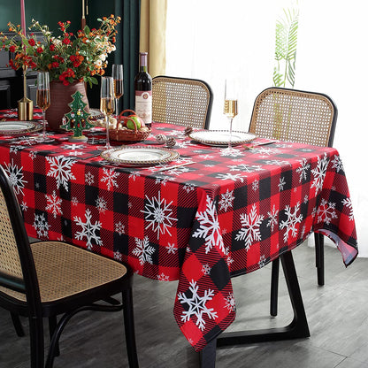 Christmas Tablecloth Rectangle, Plaid Table Cloth with Snowflake Decorations, Heavy Weight & Spillproof Table Cover for Dining, Party & Holidays (Snow Patterns, Rectangle, 52" x 70" (4-6 Seats))