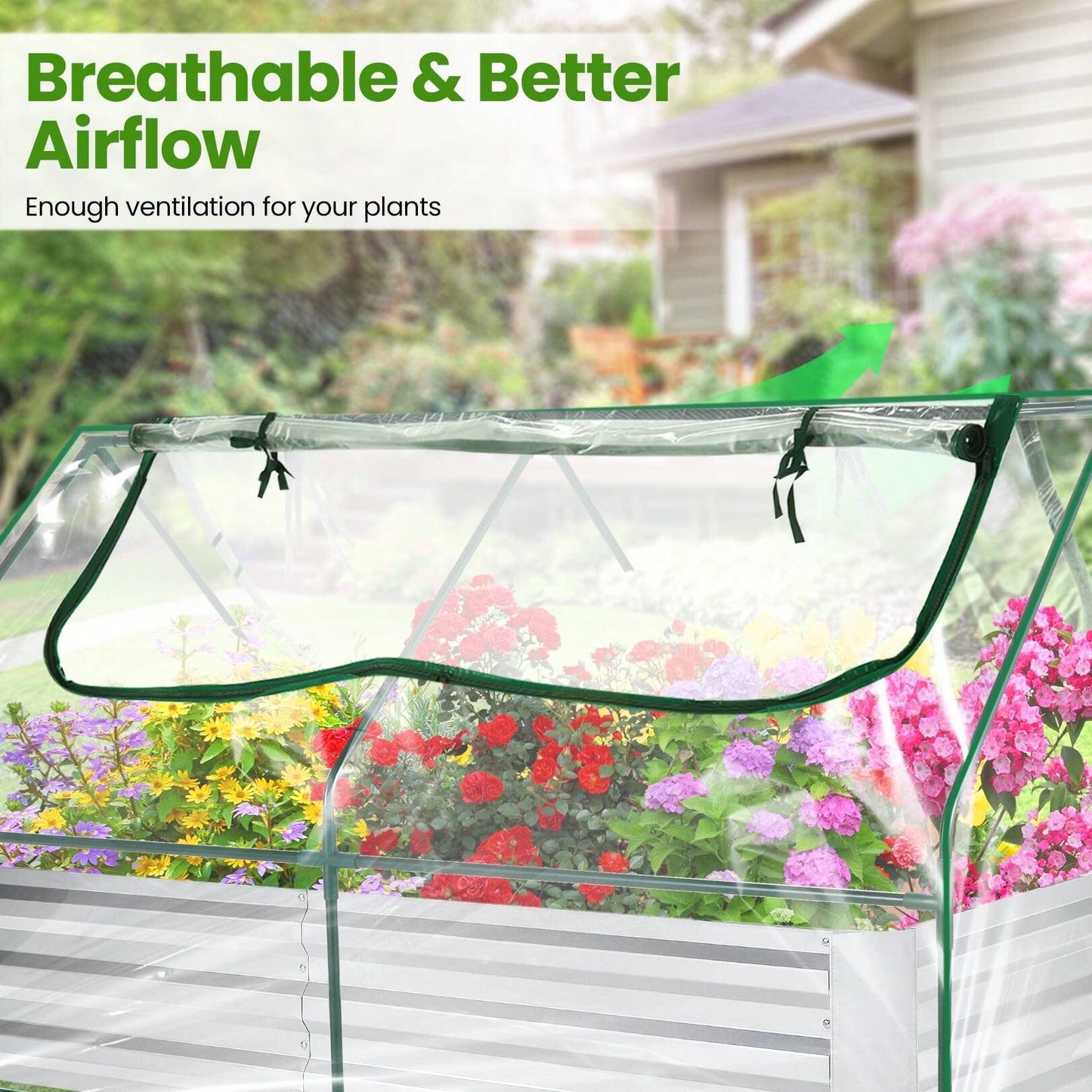 SEJOV 6x3x1ft Galvanized Raised Garden Bed with Cover & 2 Large Windows, Mini Greenhouses for Outdoors, Metal Planter Box Kit for Vegetables Flowers Herbs, 1 Pair of Gloves Included, Clear