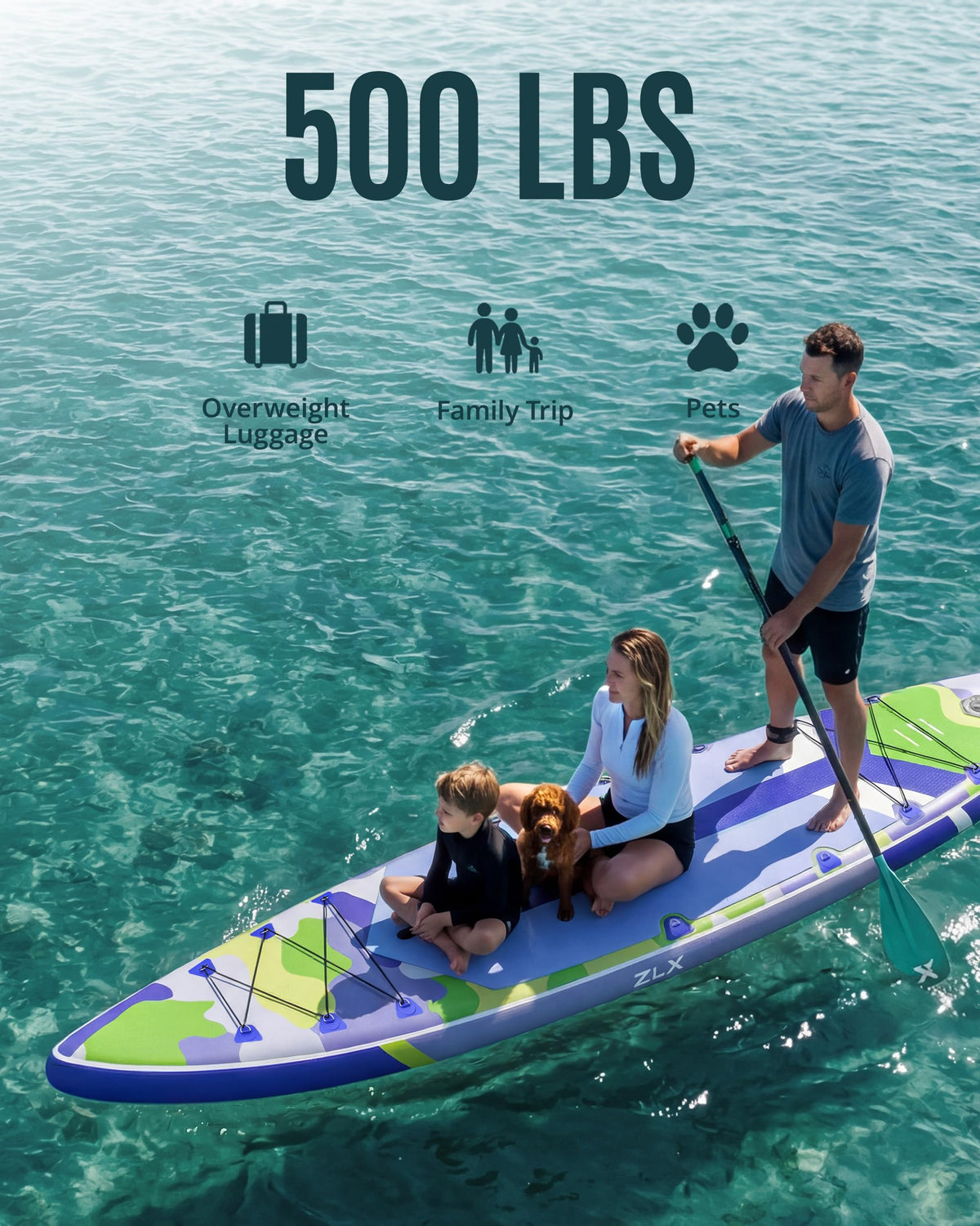 ZLX 11'6" Extra Wide Inflatable Paddle Board, Touring Stand Up Paddleboard, Fast-Tracking SUP for Long-Distance, Stable Center Fin, Portable Backpack & Accessories for Adults, 500lb/3 People/Family