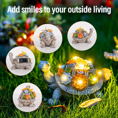 YDKOJGW Solar Garden Outdoor Statues with Succulent and 7 LED Lights - Lawn Decor Tortoise Statue for Patio, Balcony, Yard Ornament - Unique Housewarming Gifts (Gray Turtle)