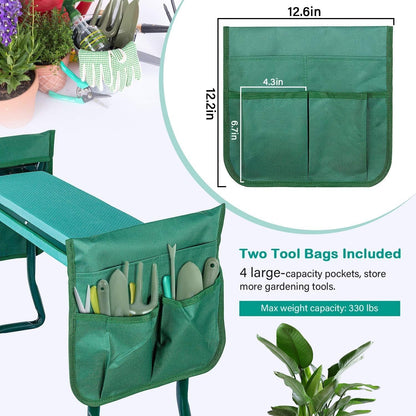 YSSOA New Garden Kneeler and Seat, with Sturdy Soft EVA Foam Pad, Hold Up to 330lb, Foldable Kneeling Bench, with 2 Tool Pouch for Gardening, Fishing, Camping, Green, Arbor Day Gift