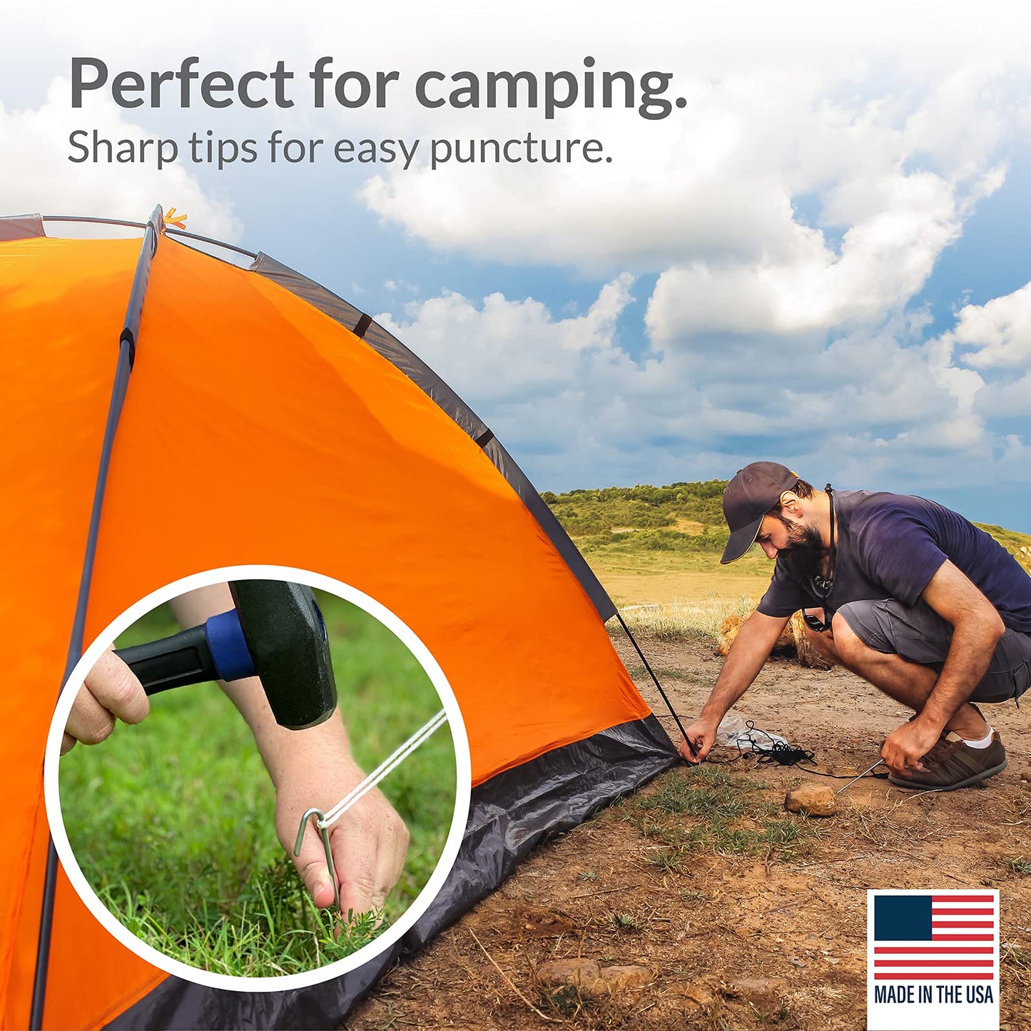 Pinnacle Mercantile 60 Pack Tent Stakes Metal Garden Edging Fence Hooks Pegs Christmas Decoration Stakes Made USA 9 inches Long