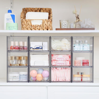 Vtopmart 4 Pack Clear Small Stackable Storage Drawers, Acrylic Bathroom Makeup Organiser, Plastic Storage Box For Vanity, Under Sink, Kitchen Cupboard, Pantry, Home Organization