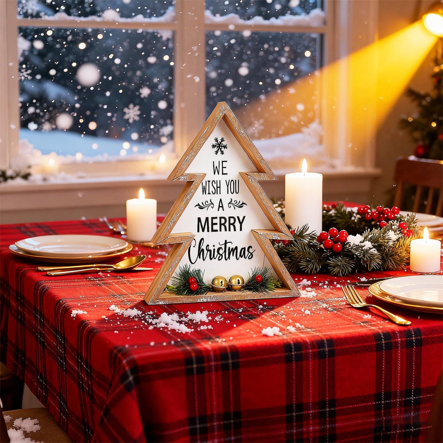 Christmas Table Decorations for Home Christmas Tree Centerpiece Decoration Indoor Wooden Farmhouse Rustic Xmas Trees Tabletop Sign Decorative Block Shelf Tiered Tray Office Desk Window Decor Party Holiday Merry