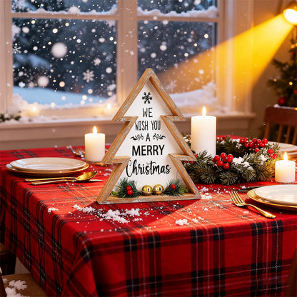 Christmas Table Decorations for Home Christmas Tree Centerpiece Decoration Indoor Wooden Farmhouse Rustic Xmas Trees Tabletop Sign Decorative Block Shelf Tiered Tray Office Desk Window Decor Party Holiday Merry