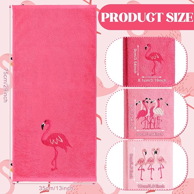 3 Pack Pink Flamingo Hand Towels