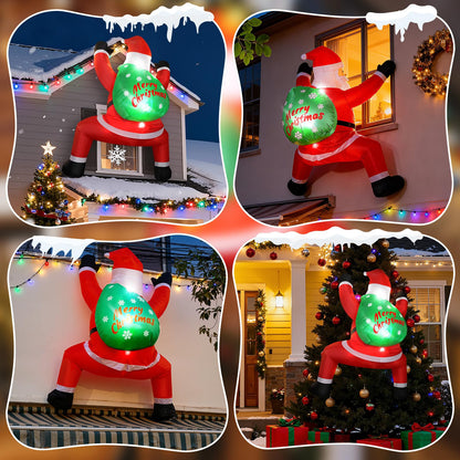6FT Christmas Inflatable Outdoor Decorations Hanging Santa Built-in Bright LEDs, Blow Up Climbing Santa Claus with Gifts Bag, Giant Christmas Decor for Window Wall Outdoor Xmas Holiday Party Lawn