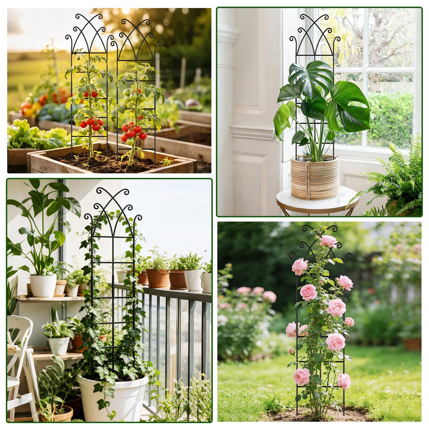 33.8in Tall Trellis for Climbing Plants Indoor & Outdoor, 4 Pack Metal Trellis for Potted Houseplant, Sturdy Support for Ivy, Pothos, Monstera, Hoya and Flower Vines, Black