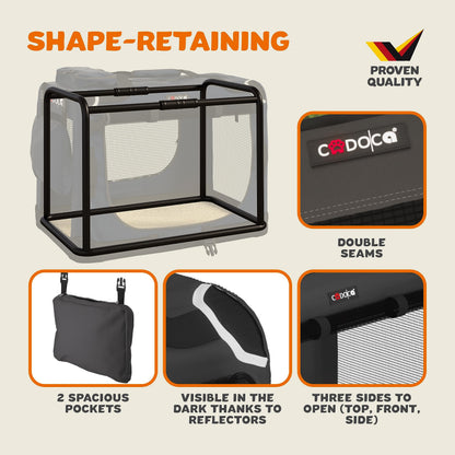 CADOCA® XL Dog Crate | 82x56x58cm | Foldable Breathable Car Pet Transport Box | Dog Travel Crate | Robust Pet Vet Holiday Cat Carrier Puppy Kitten Rabbit | Anthracite Grey