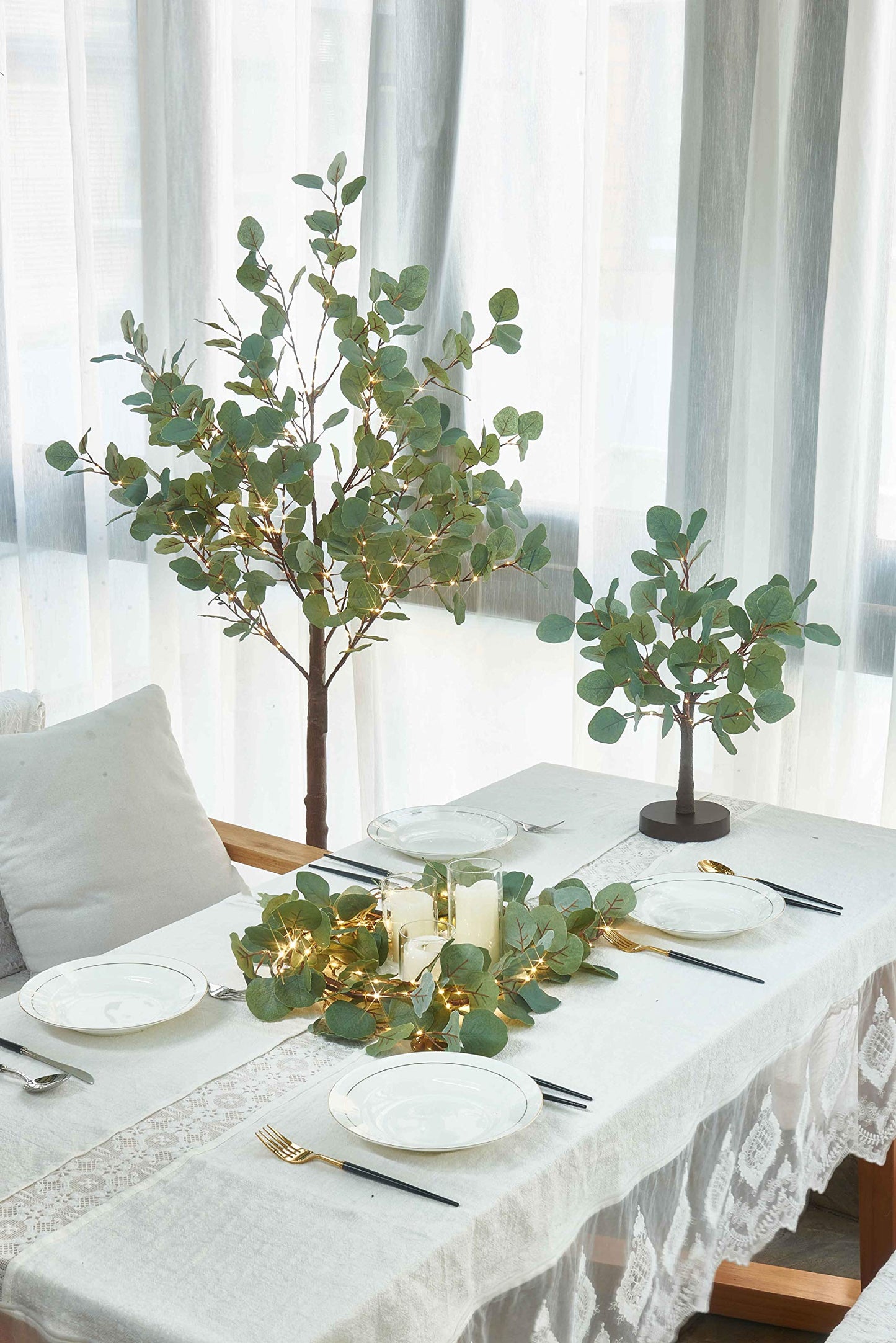 Hairui Lighted Eucalyptus Tree Plug in 4FT 160 Warm White LED Artificial Greenery Tree with Lights for Wedding Halloween Christmas Holiday Home Party Decoration