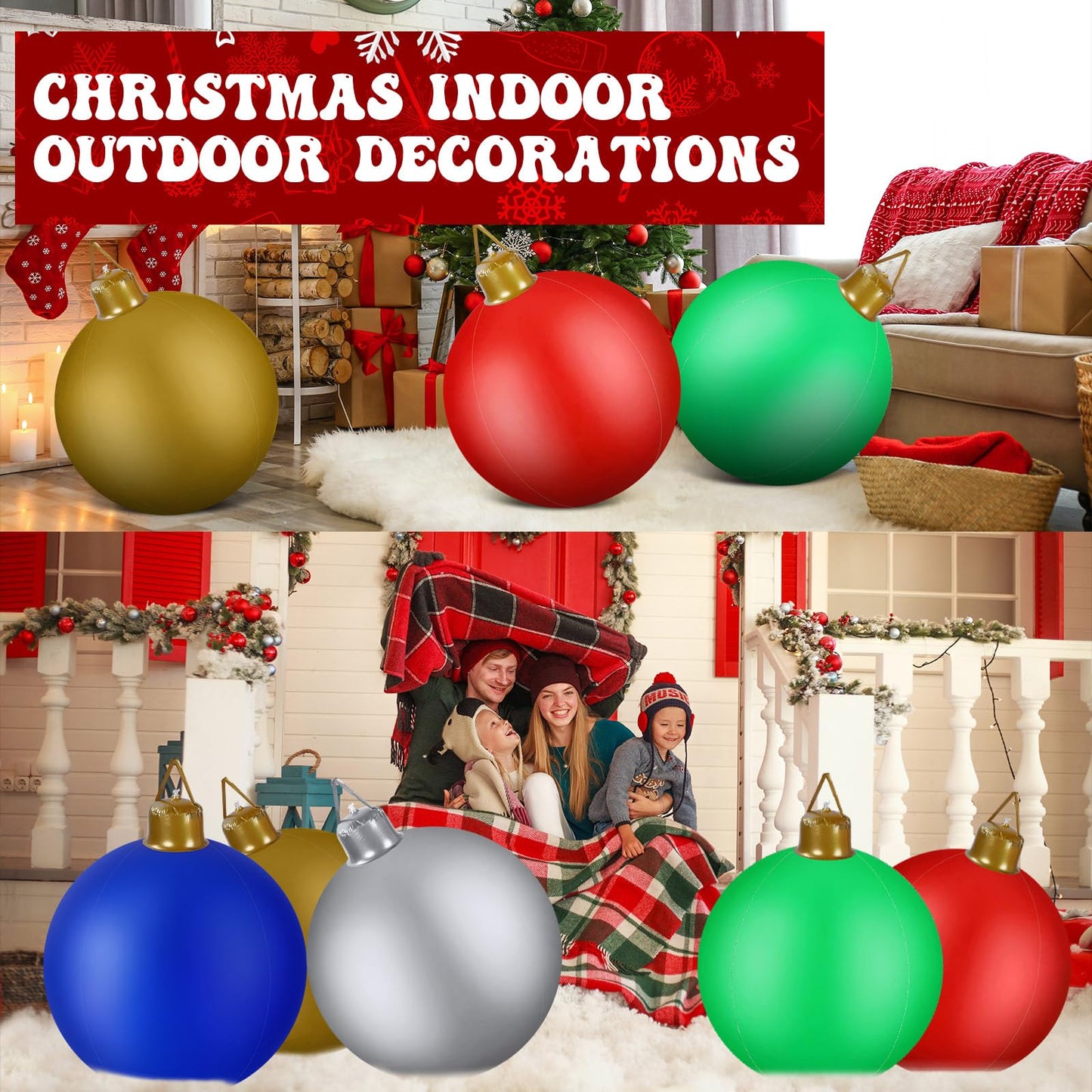 Jetec 10 Pcs 32 Inch Giant Inflatable Ornaments Balls Outdoor Large Blow up Christmas Ornaments PVC Inflatable Christmas Yard Decorations for Xmas Holiday Lawn Porch Garden Outside(Handle)