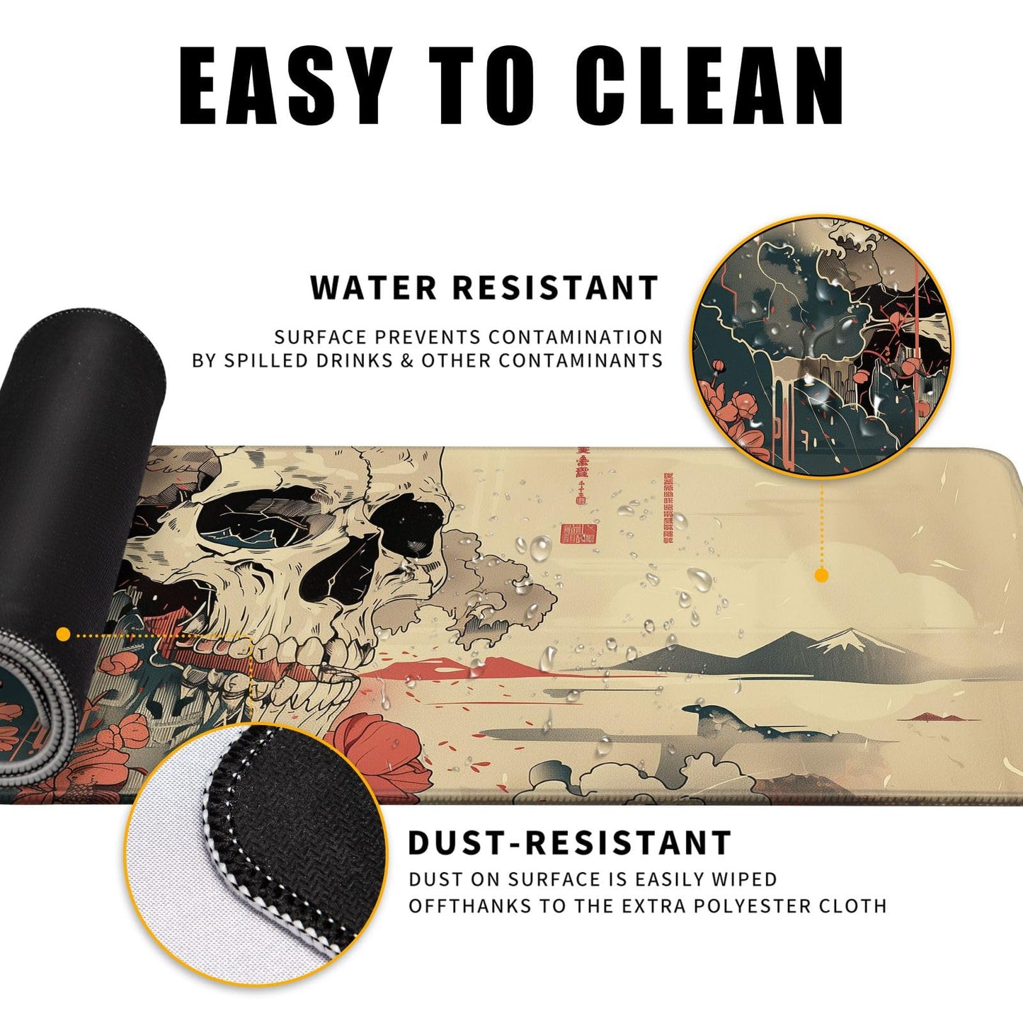 Skull Mouse Pad Japanese Ukiyo-e Mouse Pad XL Anime Big Mouse Pads for Desk Large Gaming Large Mouse Pad for Men Desk Pad with Stitched Edges Non-Slip Large Computer Mat, 31.5x11.8 in