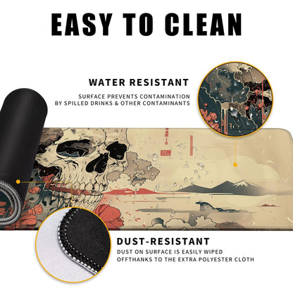 Skull Mouse Pad Japanese Ukiyo-e Mouse Pad XL Anime Big Mouse Pads for Desk Large Gaming Large Mouse Pad for Men Desk Pad with Stitched Edges Non-Slip Large Computer Mat, 31.5x11.8 in