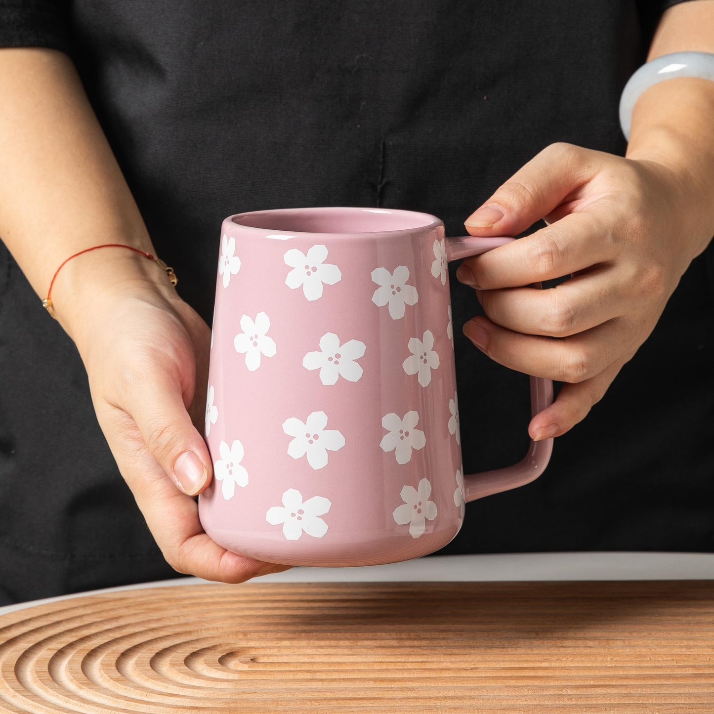 TaoTaojarvie Ceramic Coffee mugs, 24 oz, Extra Large Mugs, Big Tea Cups, Large Handle, Pottery Mugs,Floral Pattern,Wide Bottom Coffee Mug for Office/Home, Microwave&Dishwasher Safe. (Violet)
