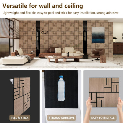 ARMURO 4 Packs Acoustic Wall Panels - Self-Adhesive 3D Wood Slat Wall Panel- Peel and Stick Sound Absorbing Panels for Noise Reducing - Feature Wall Decor for Home & Office