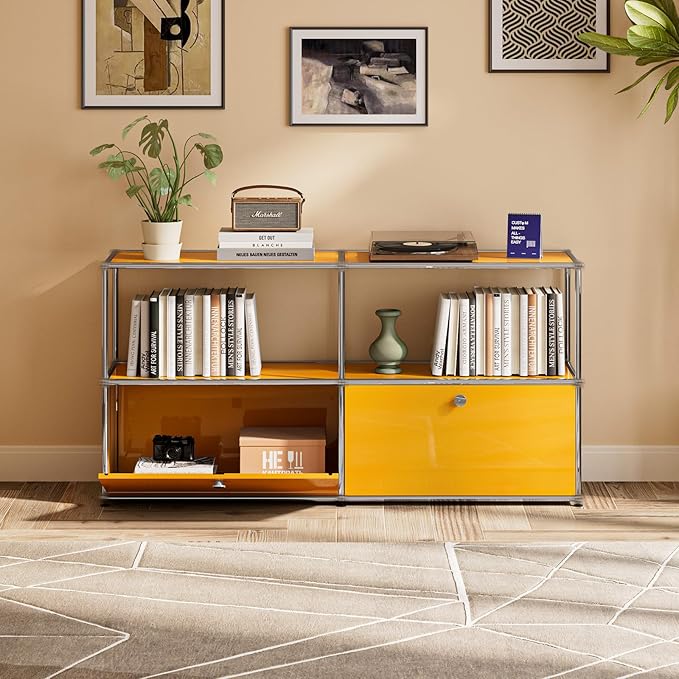 Modern Storage Cabinet Yellow F Versatile Free-Standing Organizer