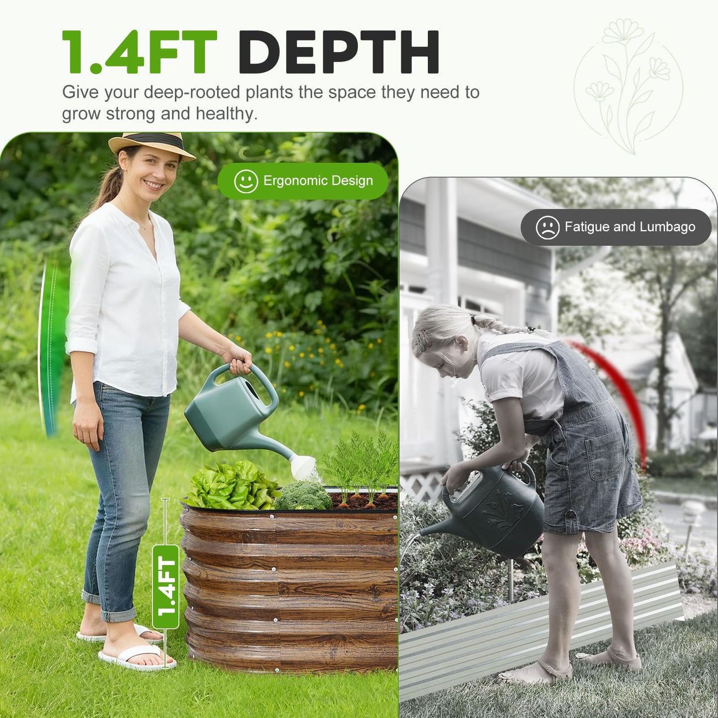 ZORMY Galvanized Raised Garden Bed Outdoor- 2PCS 6x2x1.4ft Oval Steel Raised Beds for Gardening, Metal Planter Box with Protective Strip and Gloves for Vegetables, Flowers, Fruits(Brown)