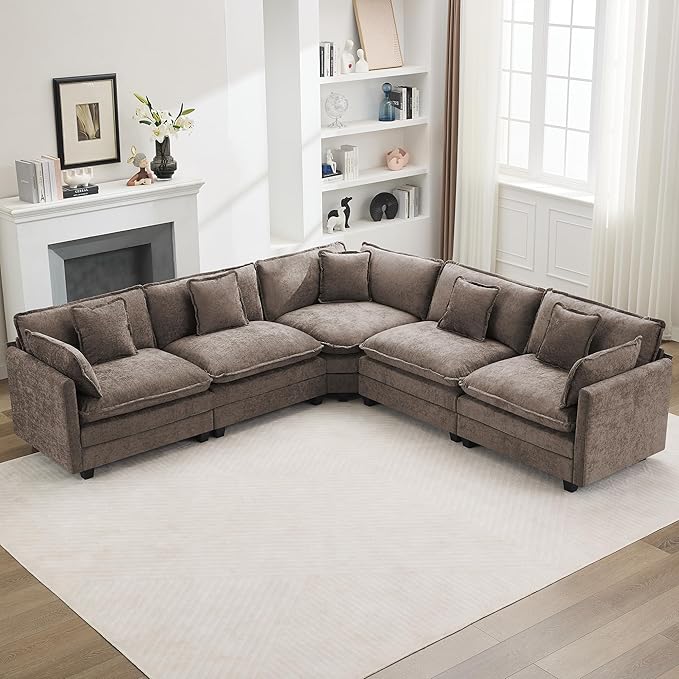 113'' V Shaped Cloud Sectional Sofa, Oversized Deep Seat Couches