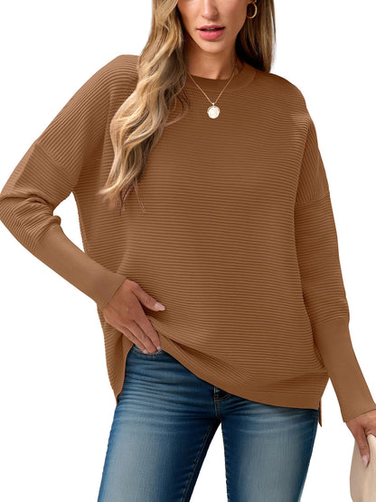 ANRABESS Womens Oversized Batwing Long Sleeve Ribbed Knit Sweaters 2025 Fall Outfits