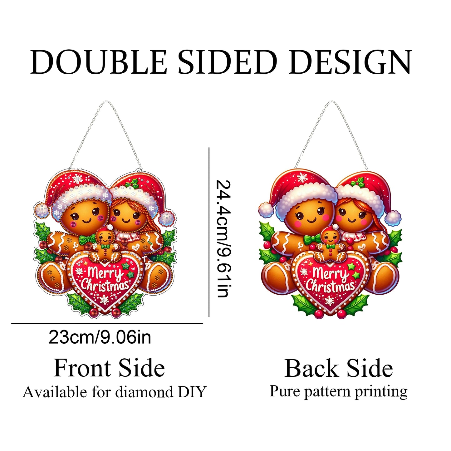 JJFox Diamond Art Hanging Kit for Adult,Special Shaped Rhinestone,DIY Acrylic Diamond Art Painting Window Pendants Home Garden Wall Hanging Kits Hanging Ornament,Double Sided (Gingerbread Man)