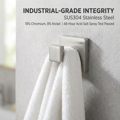 Hiuqixe Towel Hooks for Bathroom 4 Pack, Heavy Duty SUS304 Stainless Steel Robe Hook Wall Mounted, Square Coat Hook Set of 4 for Kitchen Bedroom Hotel Entryway, Brushed Nickel