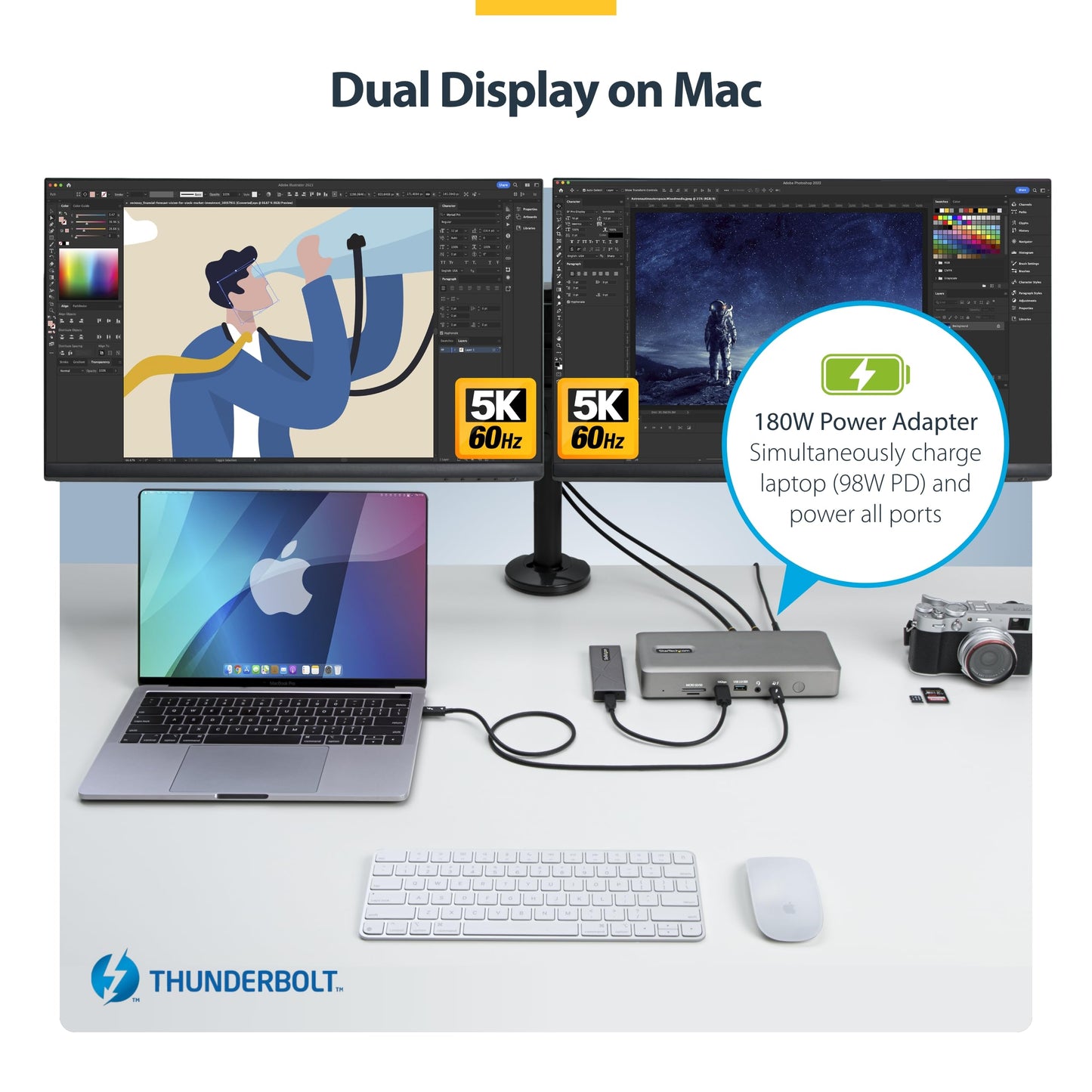 StarTech.com Thunderbolt 4 Dock - Dual 4K MacBook Pro and M4 Air, Quad Monitor 4K Windows, 16 Port 40Gbps Laptop Docking Station with 100W Charging, 2 x HDMI, 2 x DisplayPort (132N-TB4USB4DOCK)