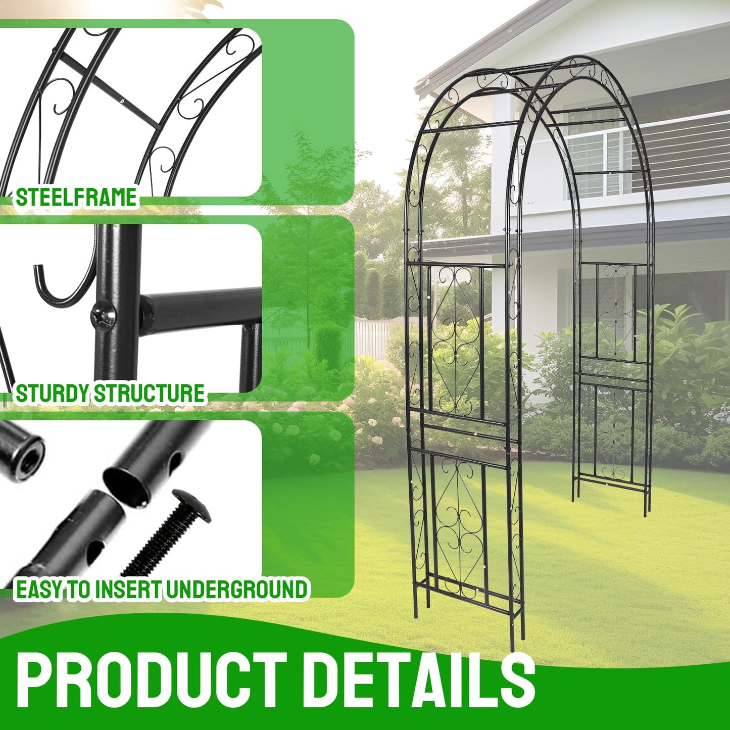Metal Wide Garden Arch Trellis for Climbing Plants Roses Vines, 53" W x 84" H Wide Garden Archway Arbor Trellis for Lawn Wedding and Bridal Party Decoration