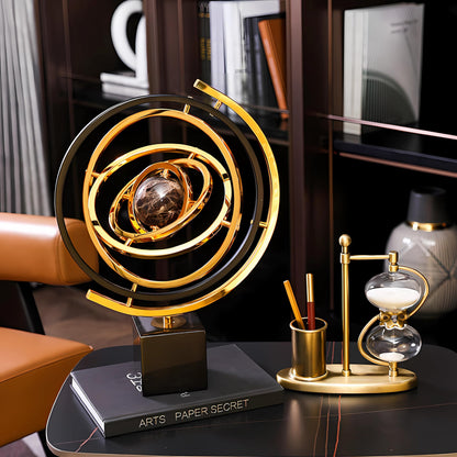 BG-DRGNING Gold Globe Abstract Art Decor, Sculptures with Rectangle Stands, Desk Decor - Black & Gold (XL, Globe)