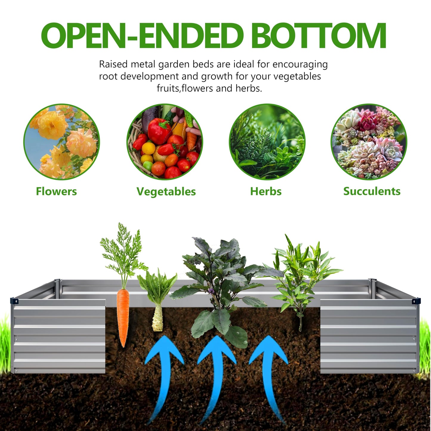 Easllre 2PCS 9x3x1ft Galvanized Raised Garden Bed,Outdoor Planter Box Metal Patio Kit Planting Bed for Vegetables Flowers Herb,Silver