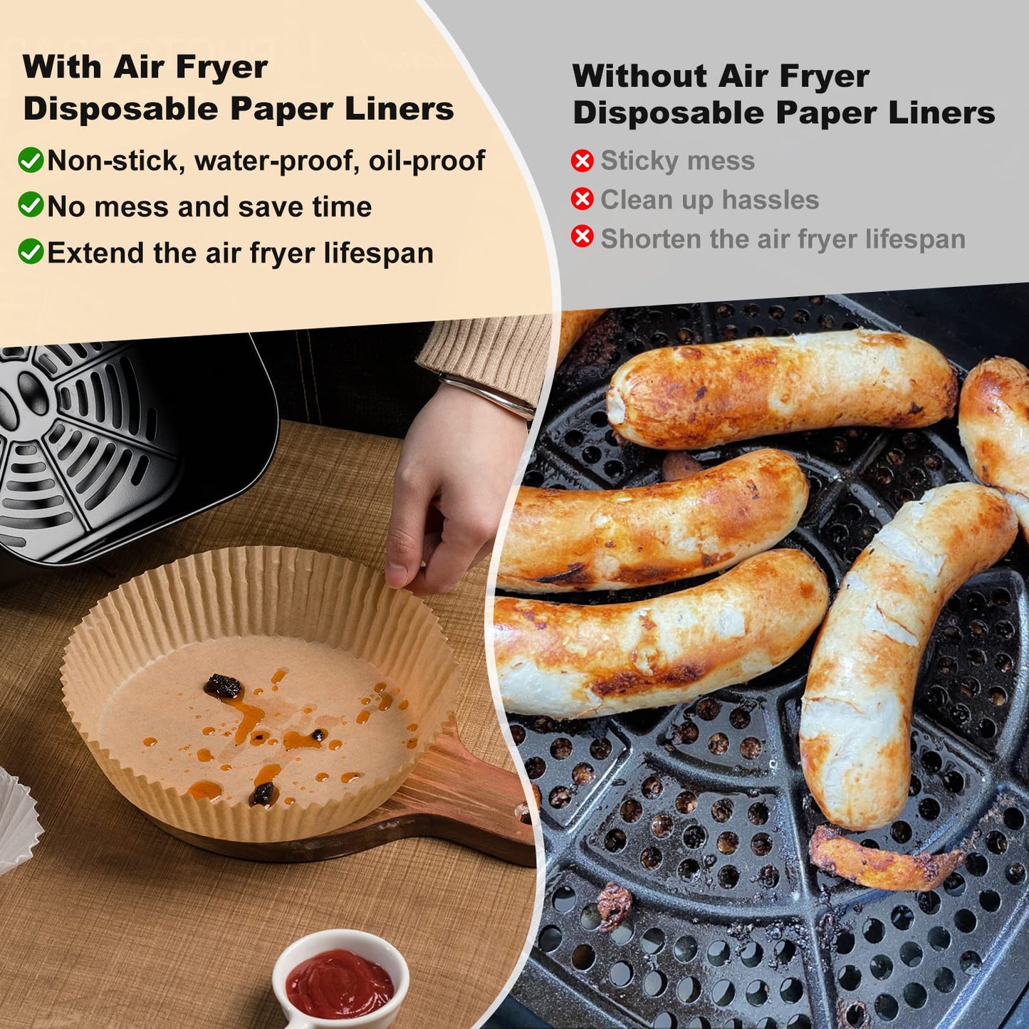 Air Fryer Paper Liners, 125Pcs Parchment Paper, Air Fryer Liners Disposable for Microwave, Non-Stick Air Fryer Liner Square Free of Bleach (8IN)