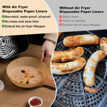 Air Fryer Paper Liners, 125Pcs Parchment Paper, Air Fryer Liners Disposable for Microwave, Non-Stick Air Fryer Liner Square Free of Bleach (8IN)