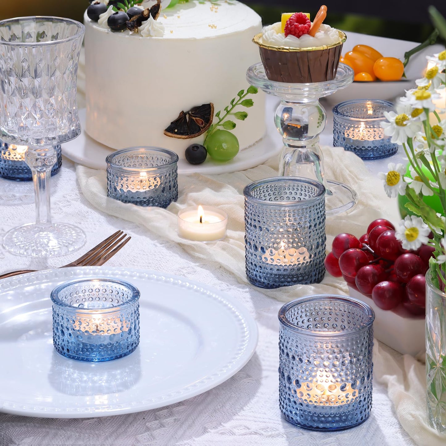 30 Pcs Blue Votive Candle Holders – Glass Candle Holders Bulk for Wedding Table Centerpiece, Something Blue Bridal Shower, Baby Shower, Summer & Everyday Home Decor