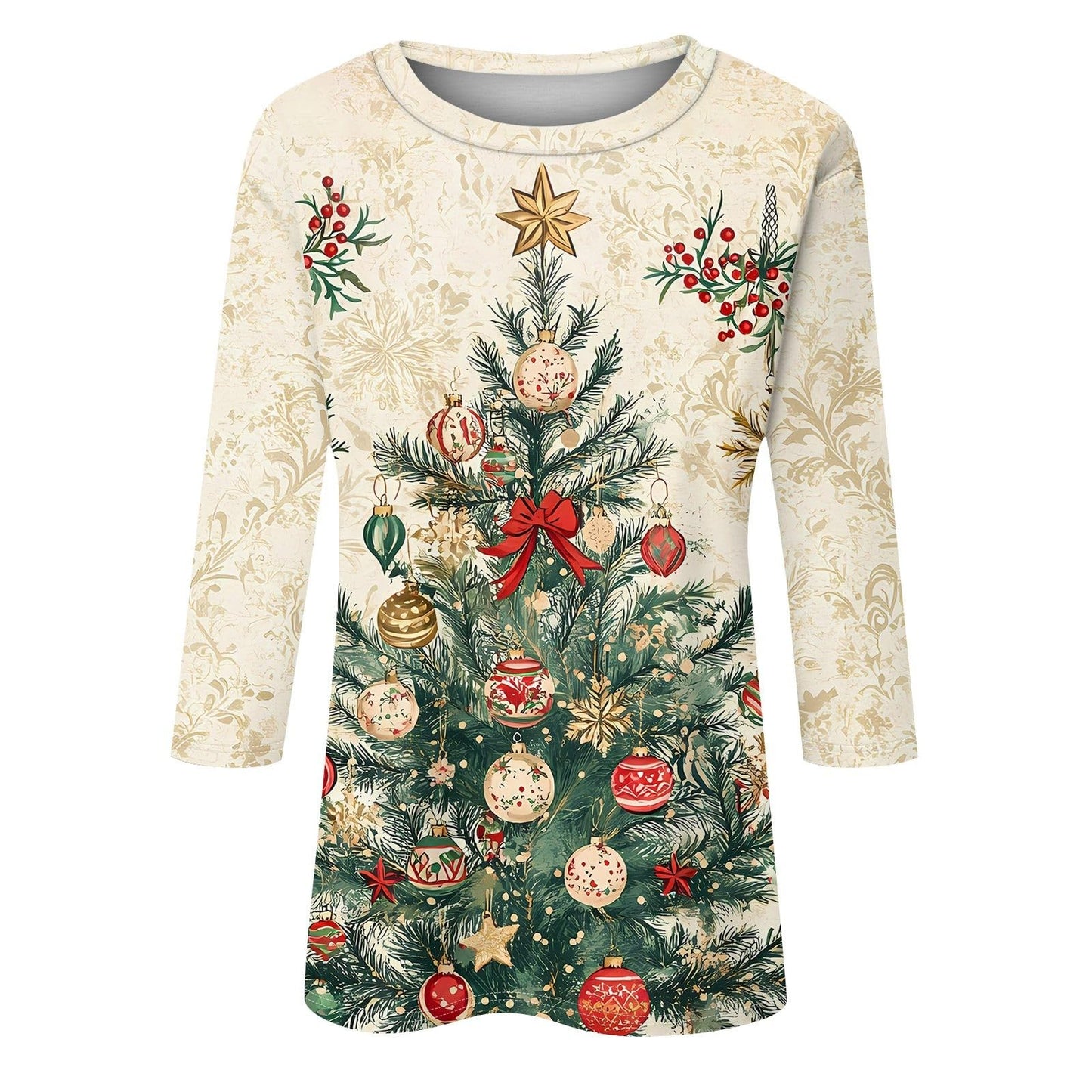 Christmas Shirts for Women 3/4 Length Sleeve Tops - Funny Christmas 2025 Crew Neck Holiday Tshirts - Plus Size Xams Tree Printed Fitted Tunic Tops Winter Clothing Khaki,L 26