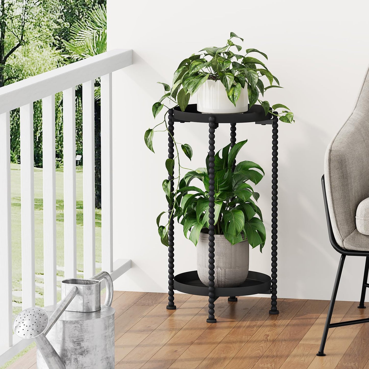 YINMIT Plant Stand Indoor Outdoor, 2 Tier Metal Plant Stand, Metal Spindle Poles Plant Stands Outdoor, Corner Flower Pot Stand, Plant Tables Indoor for Patio Garden Balcony Living Room Black