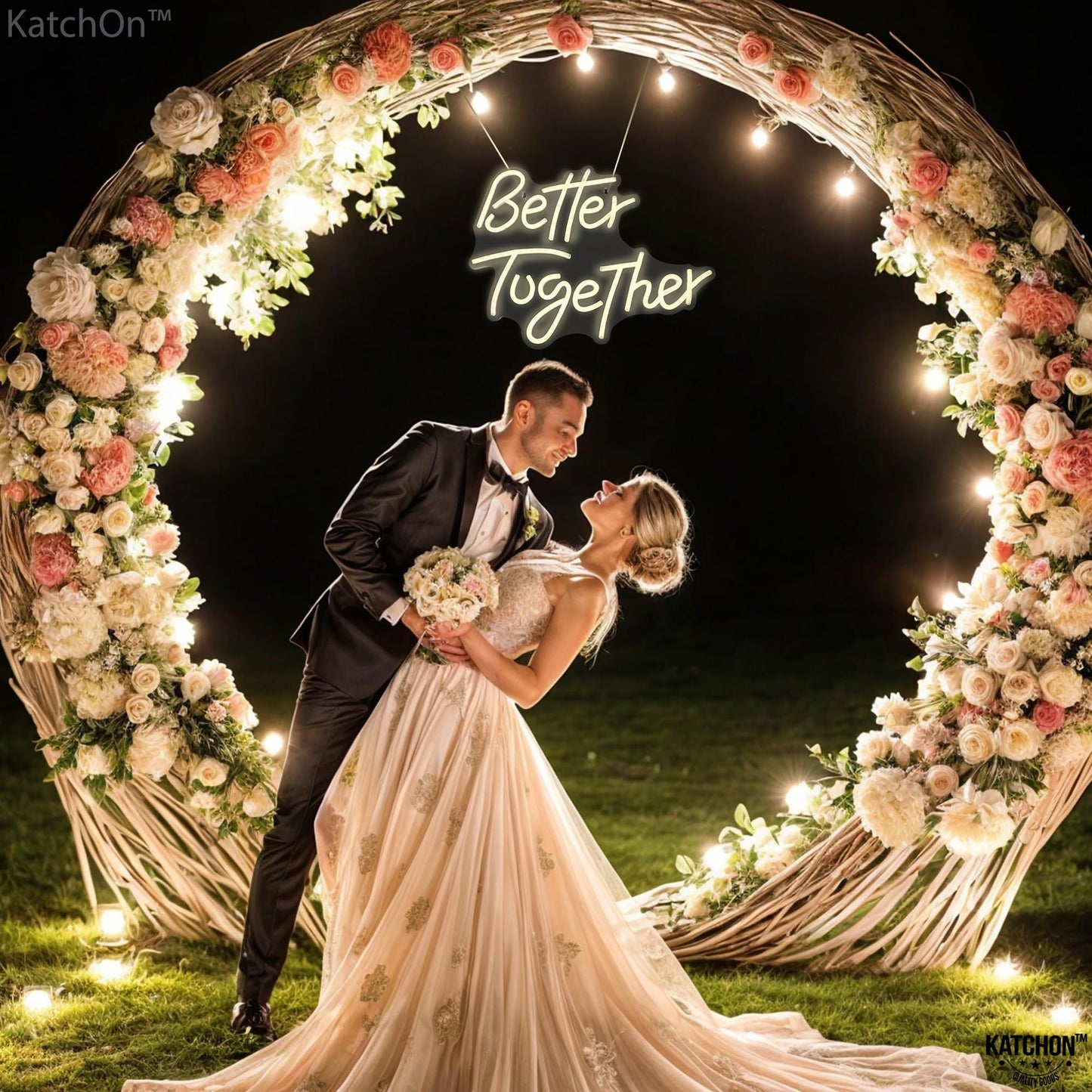 KatchOn, White Better Together Neon Sign - 17x13 Inch | USB Powered Better together Led Sign | Better Together Light Up Sign | Neon Wedding Signs for Anniversary Decorations | Bridal Shower Décor