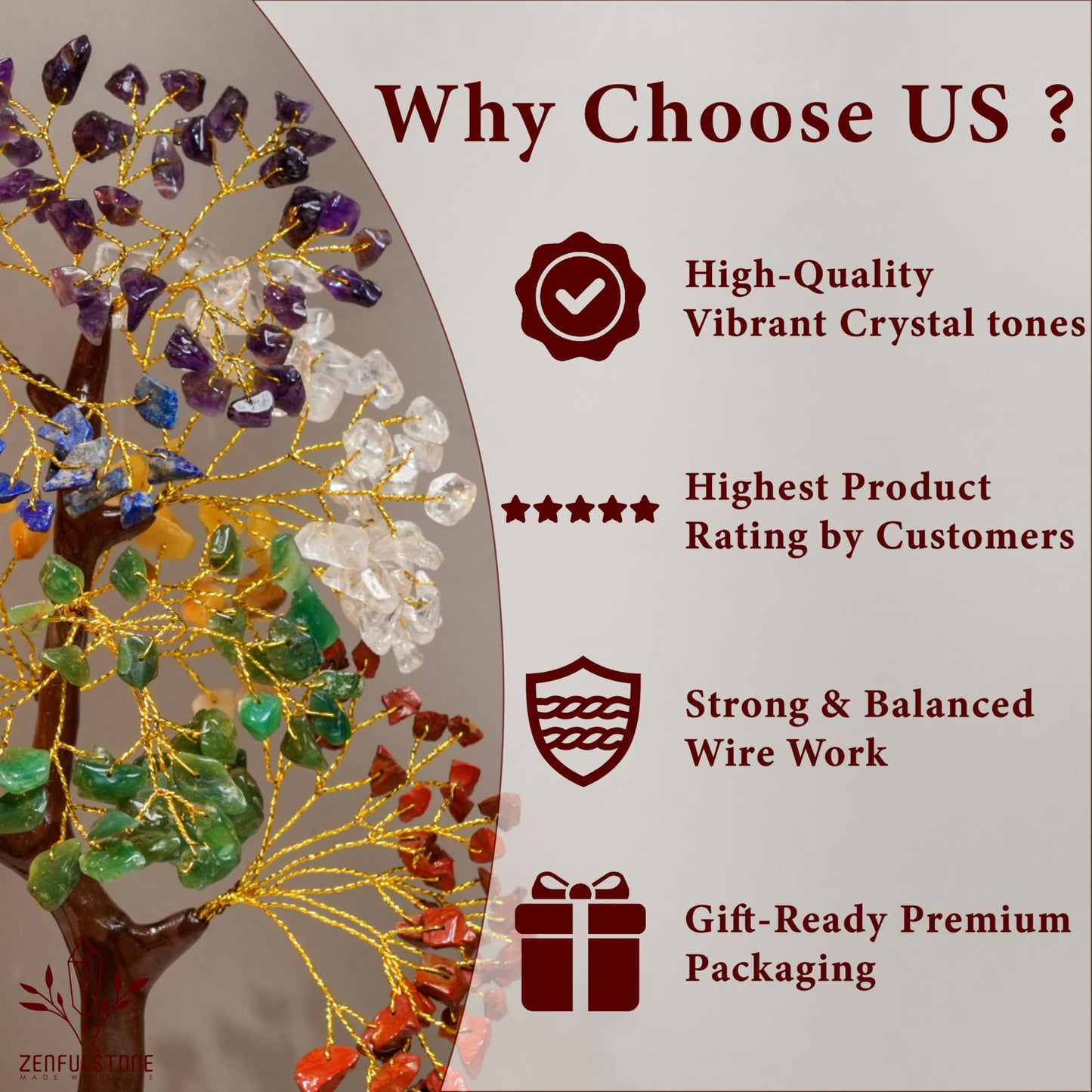 7 Chakra Tree of Life Crystal Tree - Gemstone Healing Tree for Positive Energy, Home Office Crystal Tree Decor, Chakra Crystal Tree Housewarming - Birthday Gifts for Women, Men, Mom, Sister, Friends