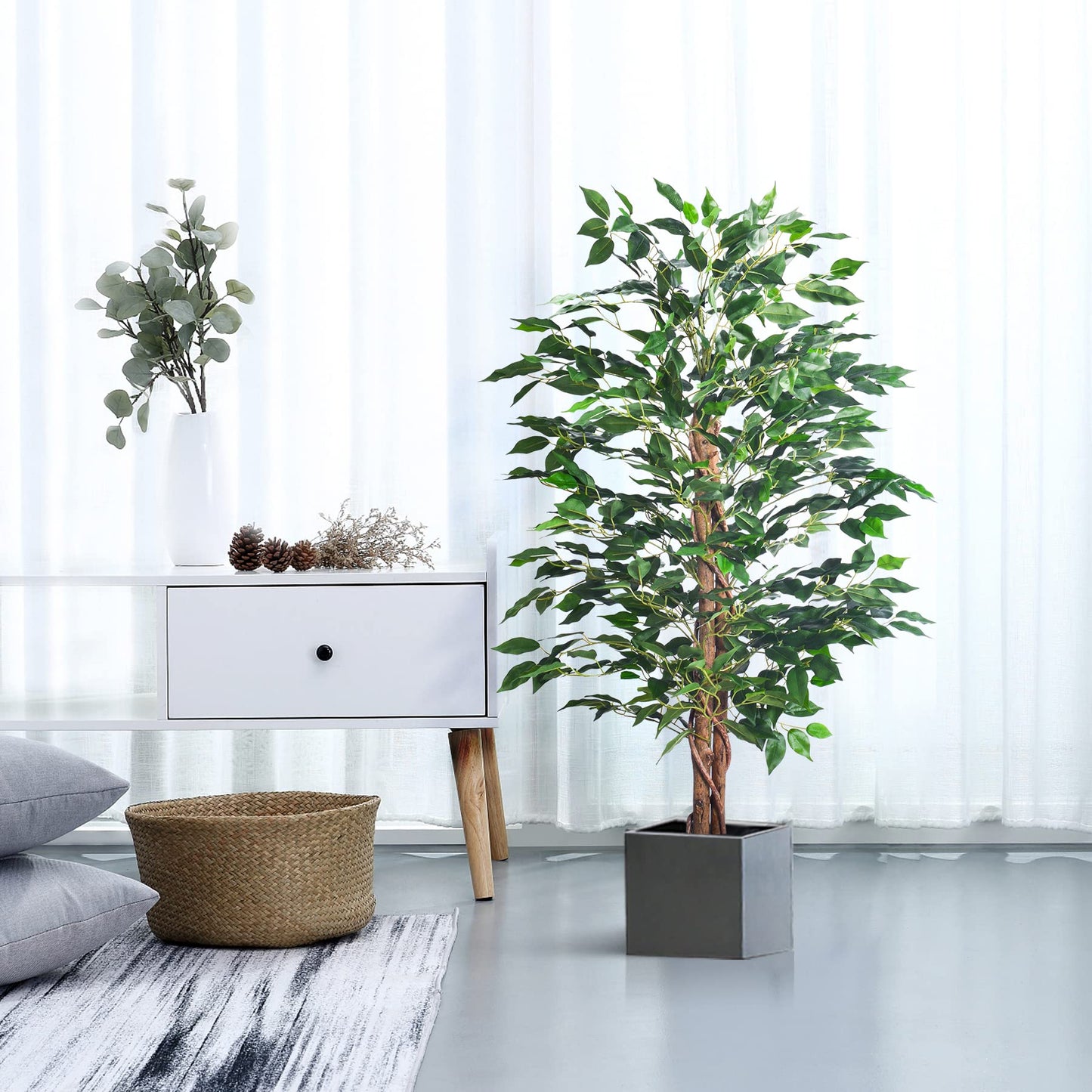 HAIHONG Artificial Ficus Tree 4FT Faux Silk Plants with Sturdy Plastic Nursery Pot,Fake Ficus Trees for Home Office Farmhouse Indoor Outdoor Decor Perfect Housewarming Gift (4FT-1Pack)