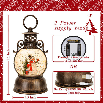 Christmas Snow Globe Glittering Christmas Music Box Snowman Christmas Trees with 8 Songs,Christmas Lantern for Indoor Holiday Party Gifts