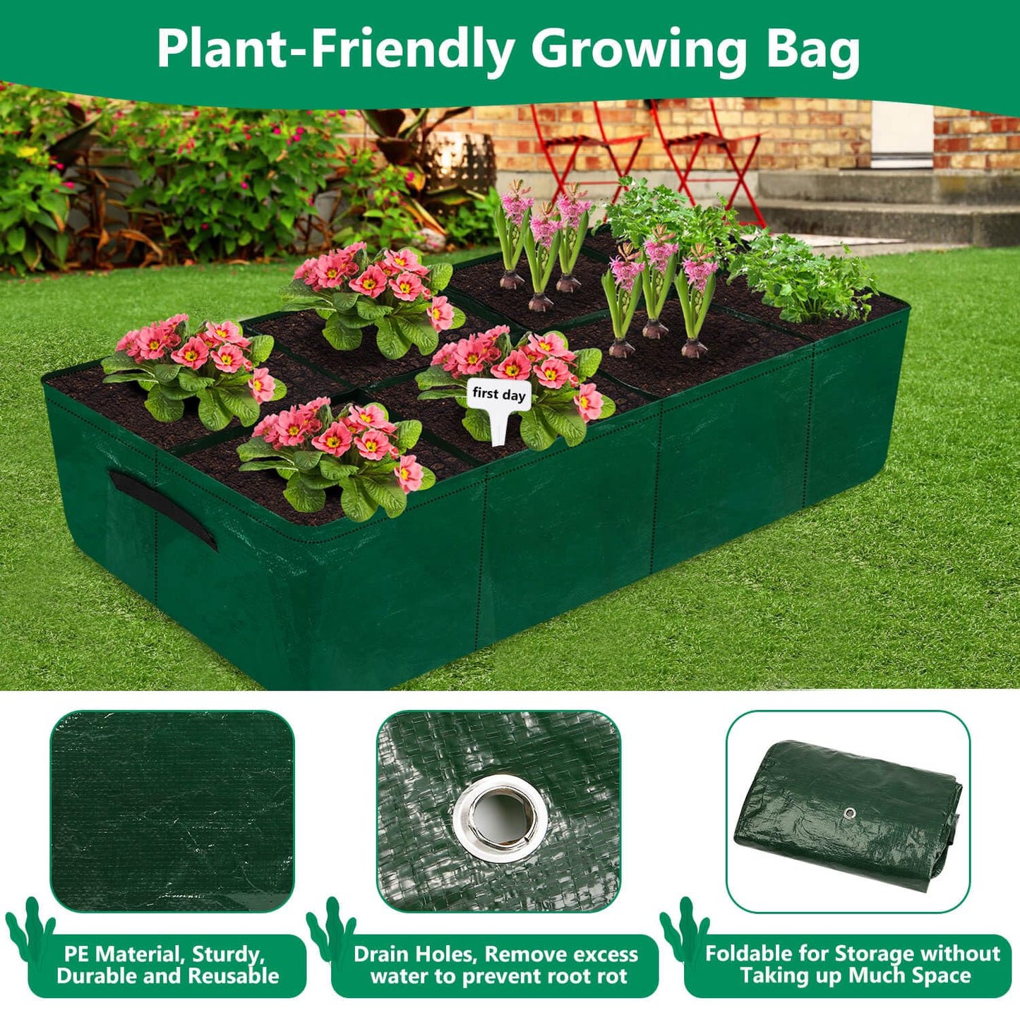 Caffox 2 Pack Fabric Raised Garden Bed, 4x2x0.8ft Plant Grow Bags for Flowers and Vegetables, 94 Gallon