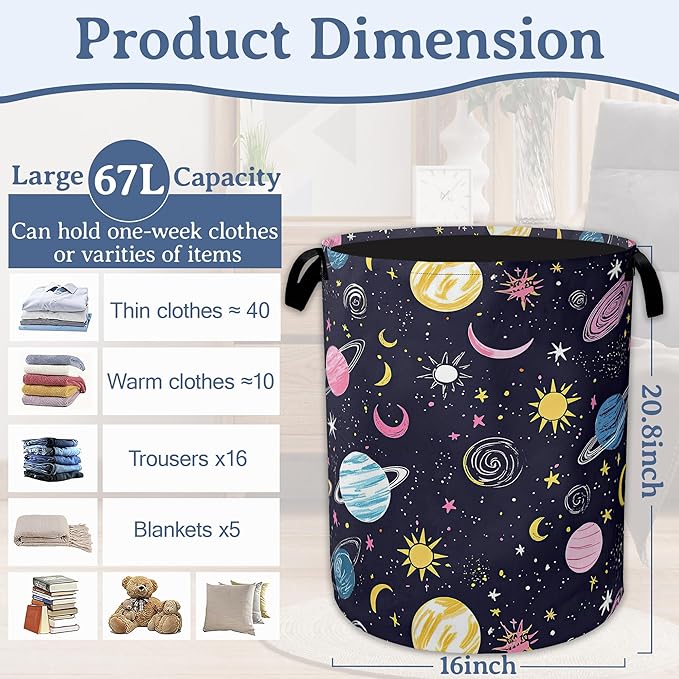 Planet Moon Universe Galaxy Laundry Basket, Foldable Waterproof Oxford Cloth