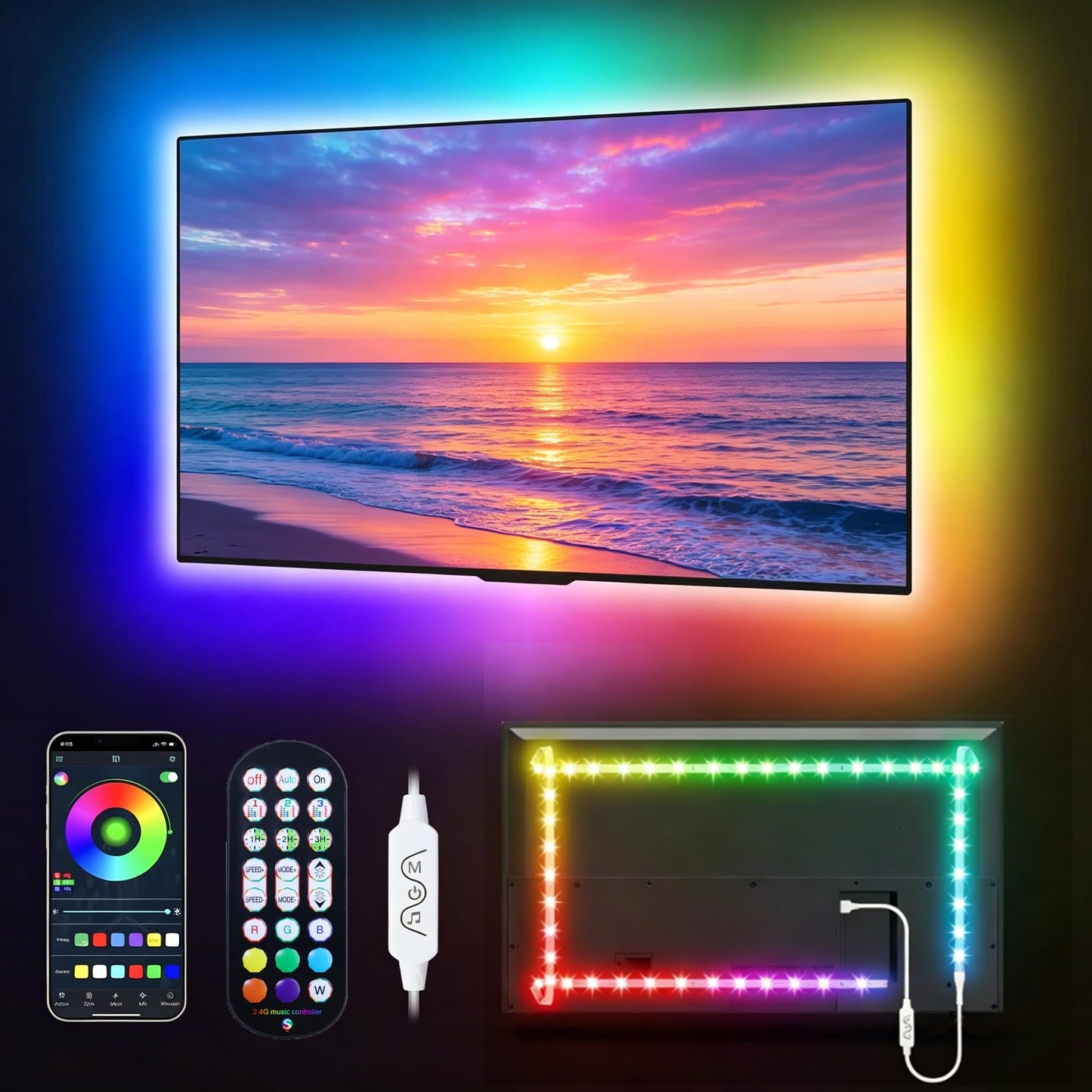 MATICOD LED Lights for TV Led Backlight, 16.4ft RGB Led Strip Lights for TV Lights Behind, USB Led Light Strip for 55-70in TV, Bluetooth APP Control Music Sync Strip Lighting for Christmas Decorations