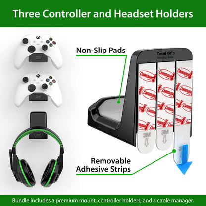 TotalMount – Wall Mount for Xbox Series S – Holds Xbox Series S on a Wall by Your TV (Black Mount and 3 Controller Holders)