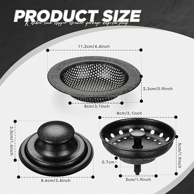 Mudder 3 Pcs Kitchen Sink Drain Strainer and Stopper Stainless Steel Garbage