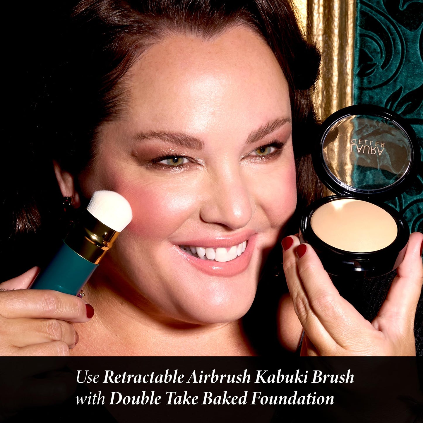 LAURA GELLER NEW YORK Retractable Black Kabuki Brush for Liquid, Cream and Powder Face Makeup With Aluminum Handle