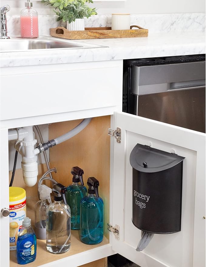 AuldHome Design Enamelware Grocery Bag Holder; Wall-Mounted Modern Farmhouse