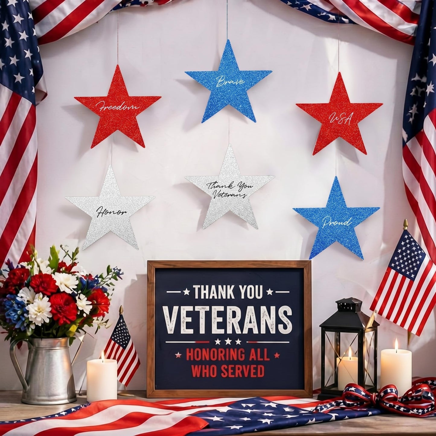 Gejoy 80 Pieces Red White Blue Glitter Stars Cutouts Patriotic 6 Inch Paper Star Decorations for 4th of July Independence Day Bulletin Board Classroom Decorations, Memorial Veterans Day Party Supplies