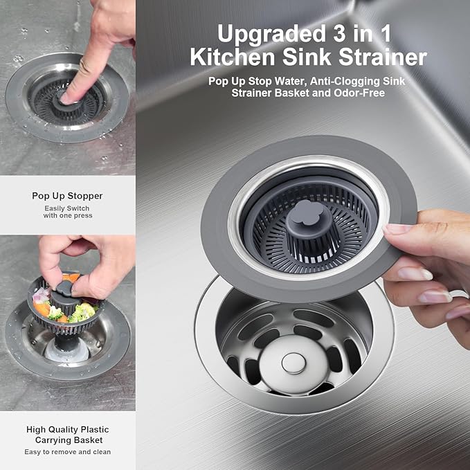 Upgraded 3 in 1 Universal Kitchen Sink Stopper Strainer-Mauve