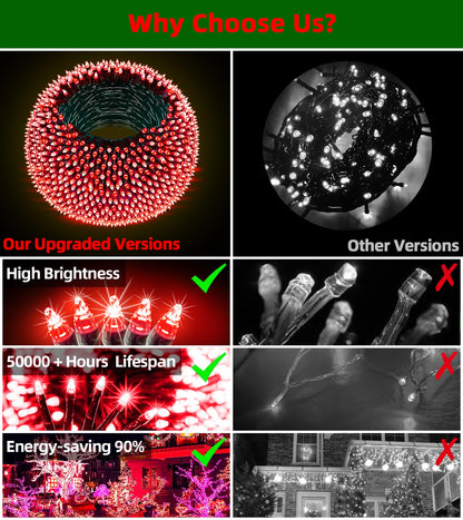 QUHUATU 750 LED 240FT Valentine Lights Outdoor,12 Lighting Modes Valentines DayDecorations with Timer, Dimmable Plug in Red LED StringLights Waterproof for Yard Tree Wedding Party Holiday Red